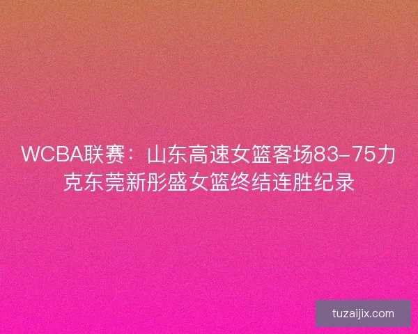 WCBA联赛：山东高速女篮客场83-75力克东莞新彤盛女篮终结连胜纪录